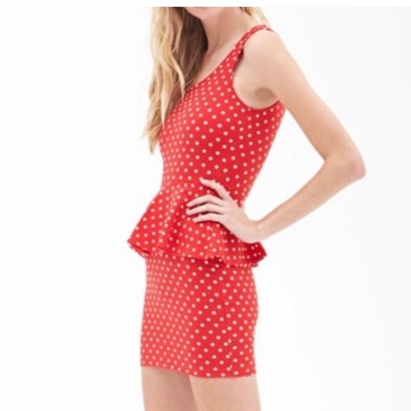 Forever 21- Red polka dot peplum mini dress - M - Picture 3 of 5